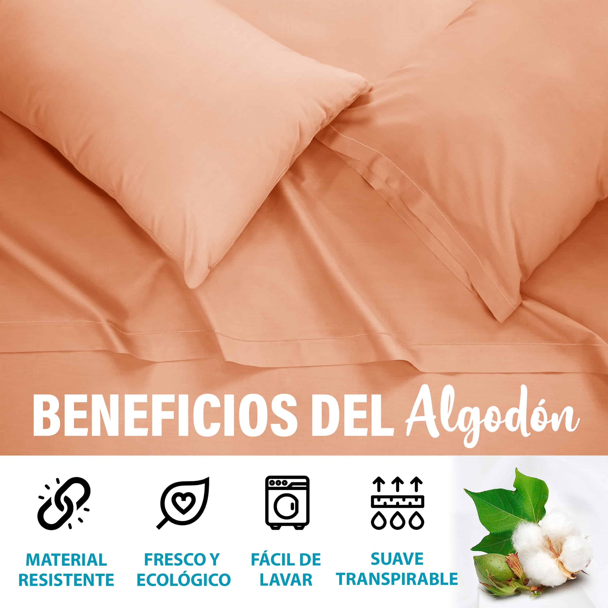 Juego De Sábanas Algodón Matrimonial 4 Pzas Transpirable - Image 3